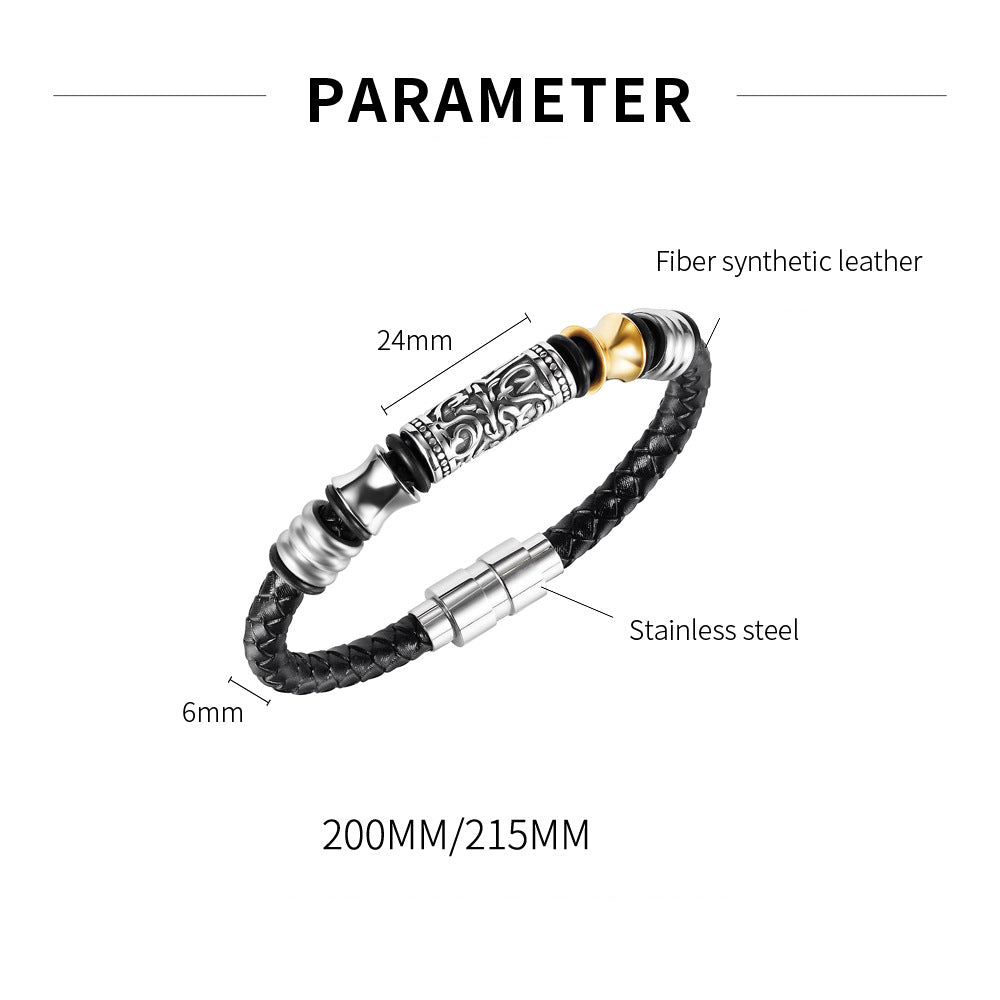 Vintage Braided Leather Stainless Steel Bracelet For Men