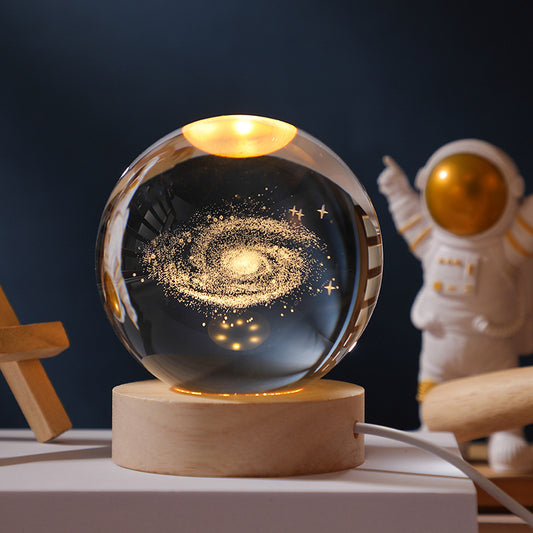 3D Crystal Ball Night Light Solar System Cosmic Theme LED Decoration Light Wooden Base Astronomy Nightlights Birthday Gift