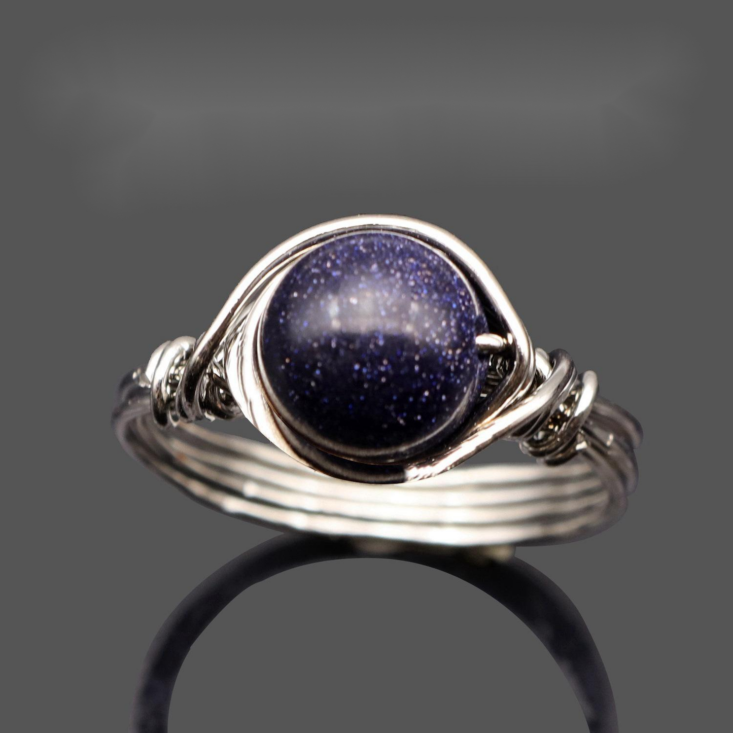 Pure Natural Gemstone Wire-wound Crystal Bead Ring