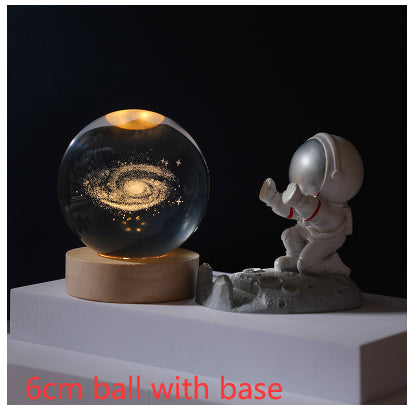 3D Crystal Ball Night Light Solar System Cosmic Theme LED Decoration Light Wooden Base Astronomy Nightlights Birthday Gift