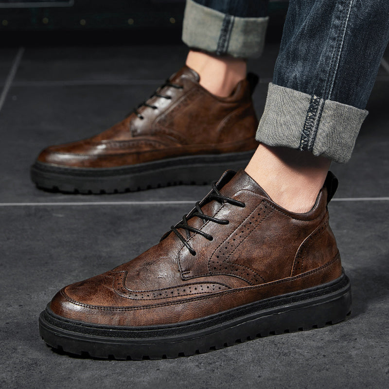 British Style All Match High Top Leather Shoes Men