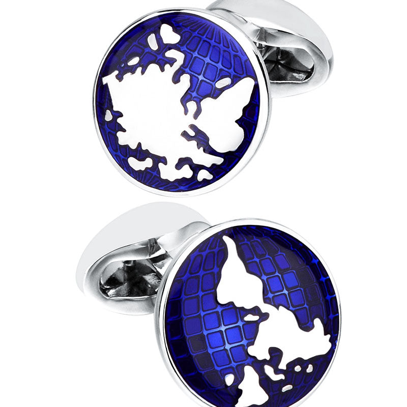 Men's World Map French Cuff Nail Shirt Cufflinks