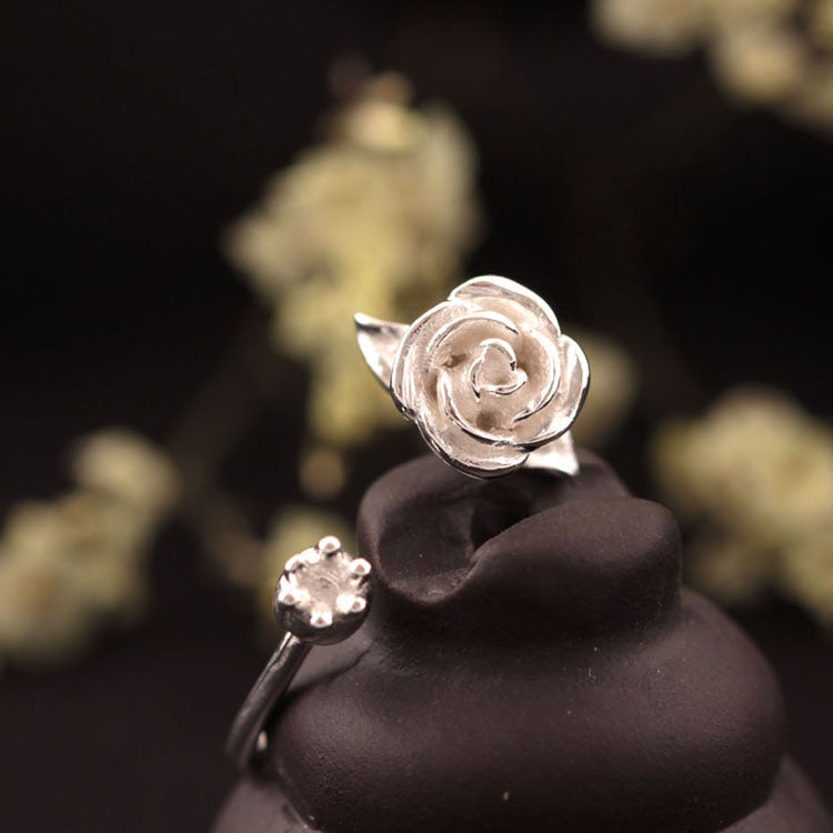 925 Sterling Silver Rose Flower Open Rings