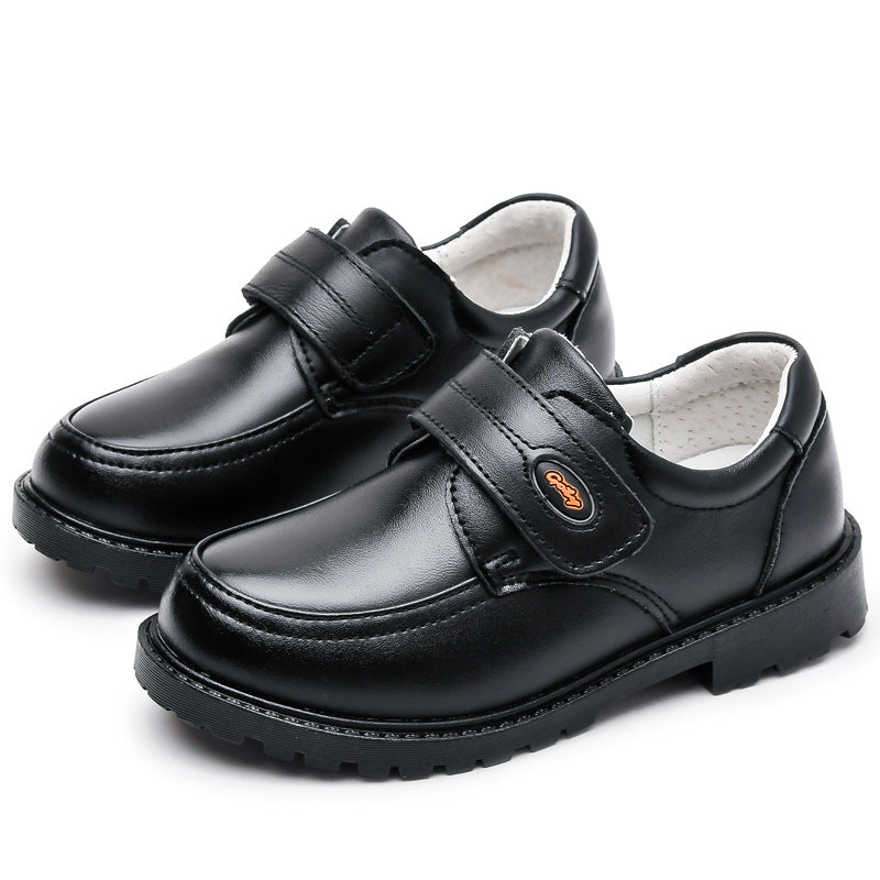 Boys Black Leather Toe Top Layer Cowhide British Soft Sole