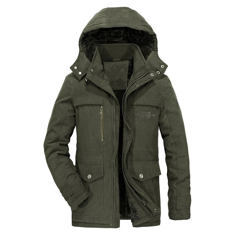 Hooded Fleece-lined Men's Plus Size Cotton-padded Coat