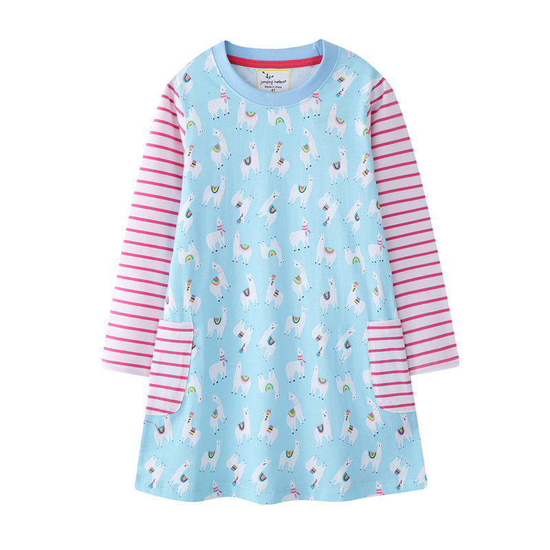 Euro American Girls' Long Sleeve Dress  Cartoon Children's Wear