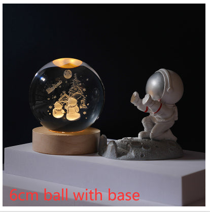 3D Crystal Ball Night Light Solar System Cosmic Theme LED Decoration Light Wooden Base Astronomy Nightlights Birthday Gift