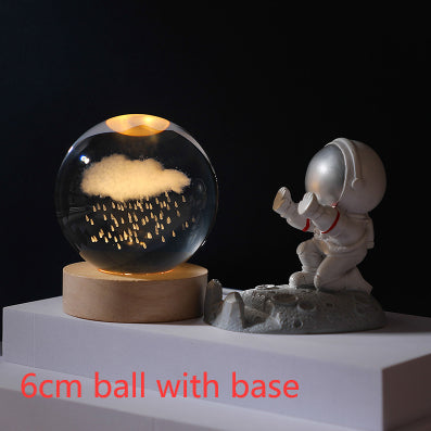 3D Crystal Ball Night Light Solar System Cosmic Theme LED Decoration Light Wooden Base Astronomy Nightlights Birthday Gift