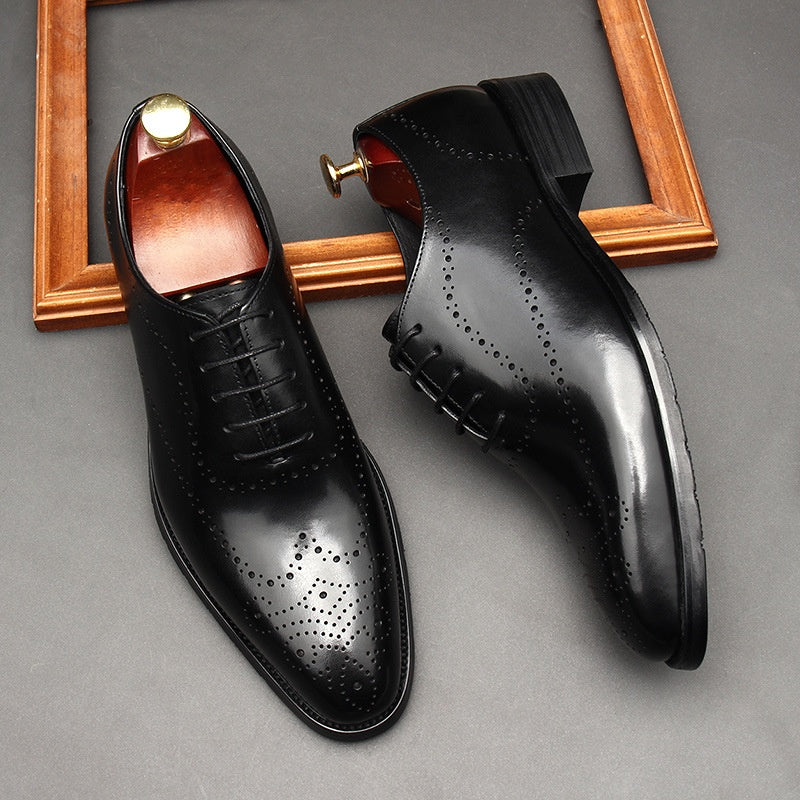 Leather Shoes Men's British Pointed Toe Business Formal Wear Lace-up Shoes Men