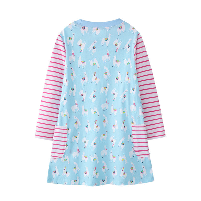 Euro American Girls' Long Sleeve Dress  Cartoon Children's Wear