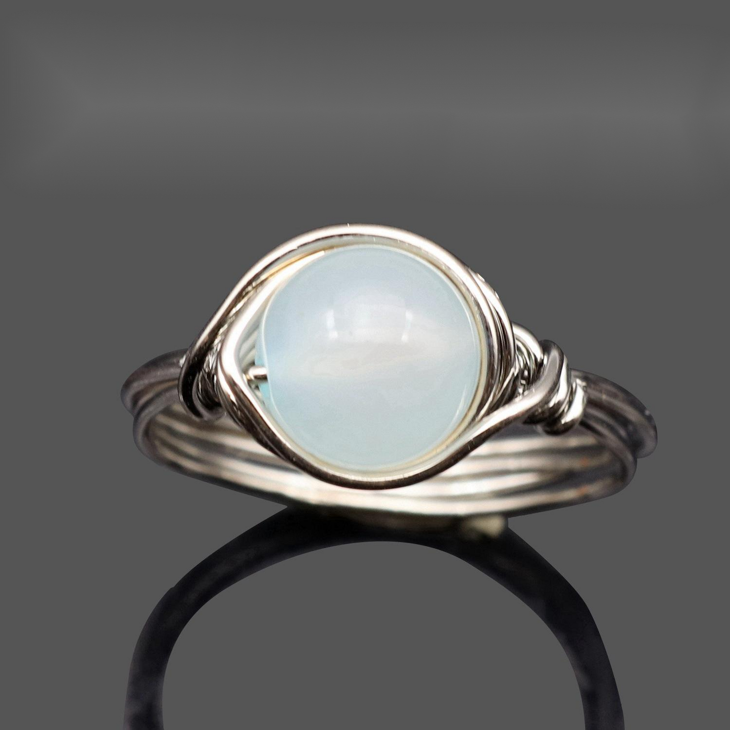 Pure Natural Gemstone Wire-wound Crystal Bead Ring