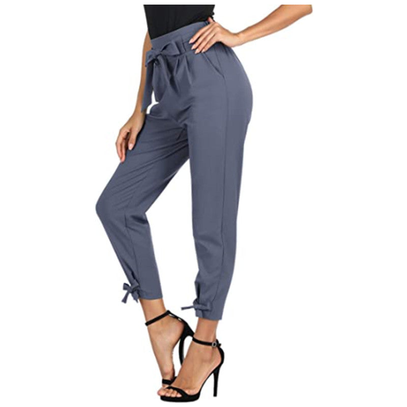 High Waisted Lace Up And Loose Fitting Trousers Women Clothing