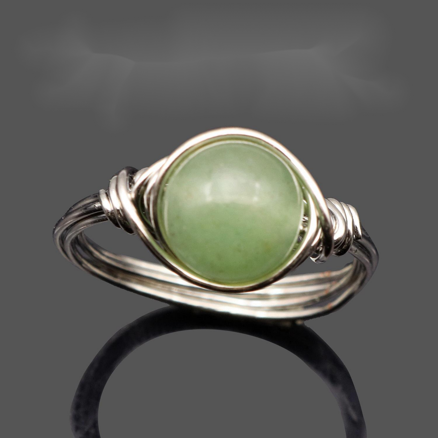 Pure Natural Gemstone Wire-wound Crystal Bead Ring