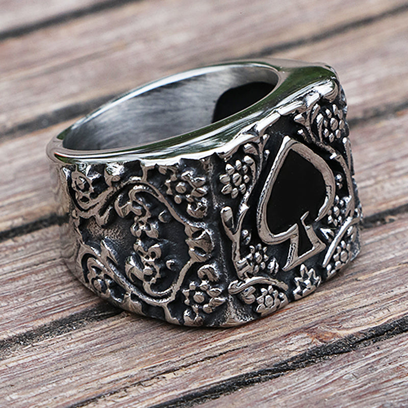 Popular Titanium Steel Men's Ring Spades Epoxy Carved Rings For Men And Women