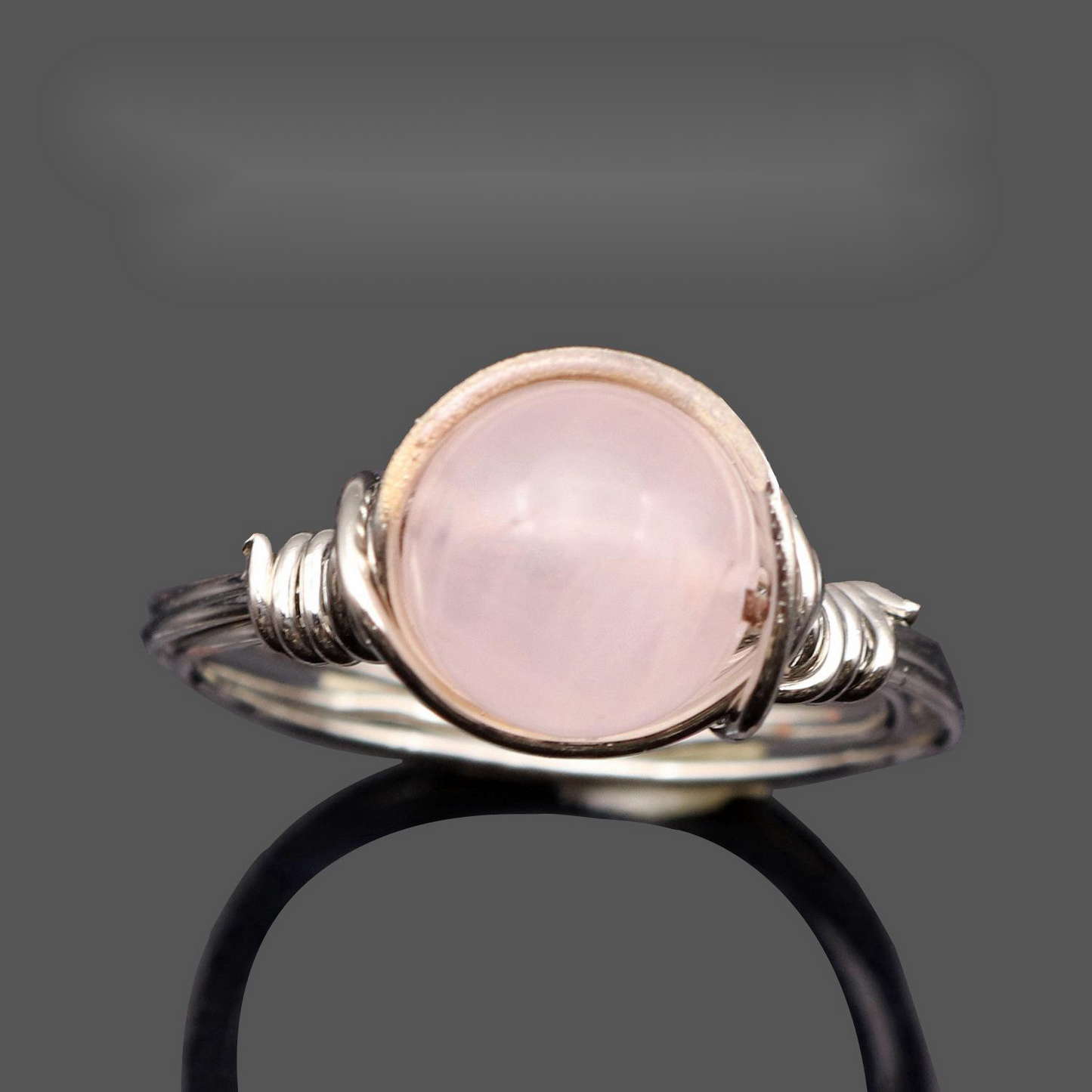 Pure Natural Gemstone Wire-wound Crystal Bead Ring