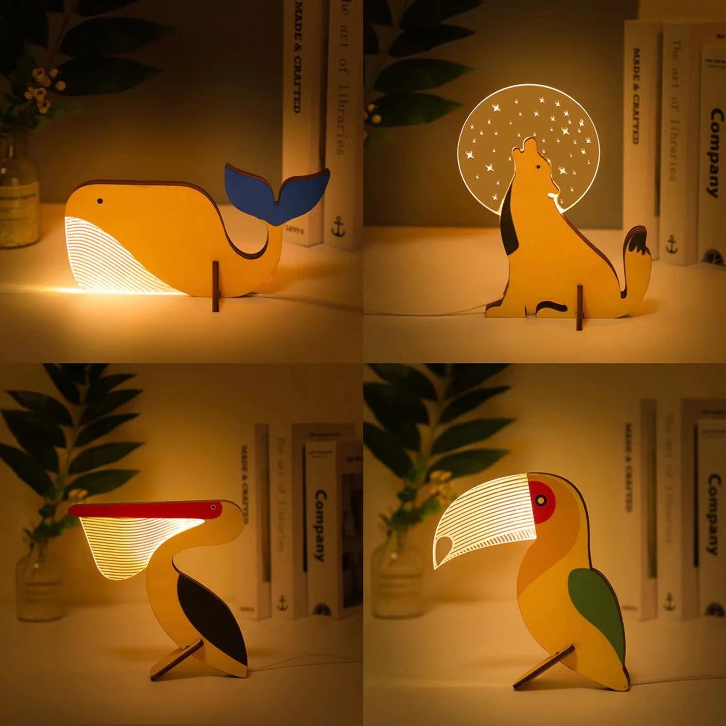 Hot-selling New Arrival Owl Peacock Wooden Decorative Acrylic LED Decorative Lamp Home Decoration