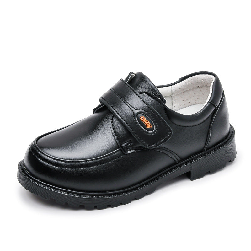 Boys Black Leather Toe Top Layer Cowhide British Soft Sole