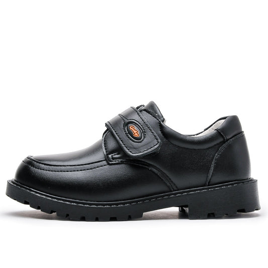 Boys Black Leather Toe Top Layer Cowhide British Soft Sole