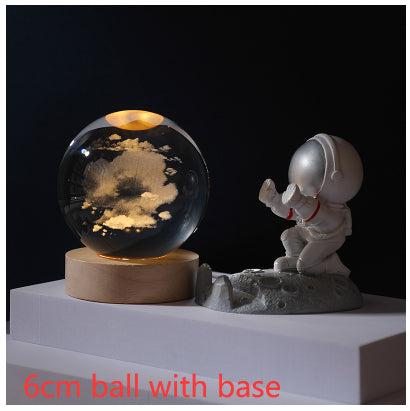 3D Crystal Ball Night Light Solar System Cosmic Theme LED Decoration Light Wooden Base Astronomy Nightlights Birthday Gift