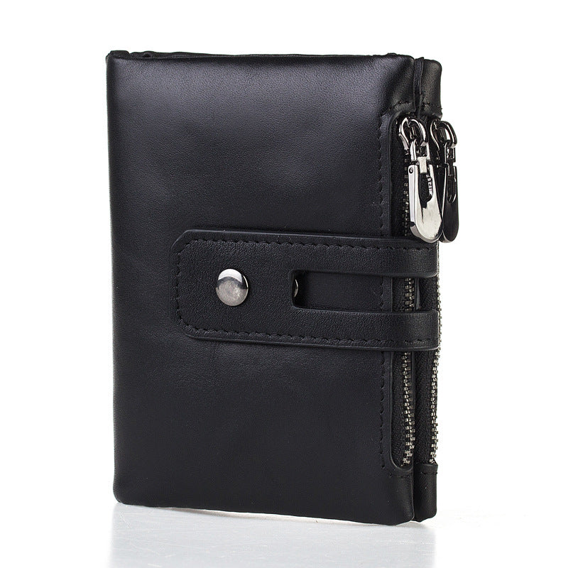 Oil Wax Leather Wallet Anti-Theft Short Men's Wallet Double Zipper Large Capacity Wallet