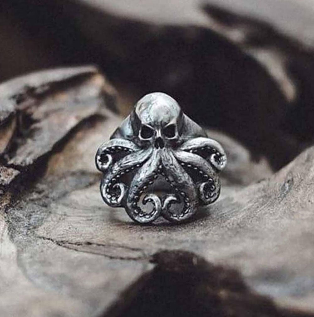 Hot Selling Men's Silver Punk Octopus Skull Ring