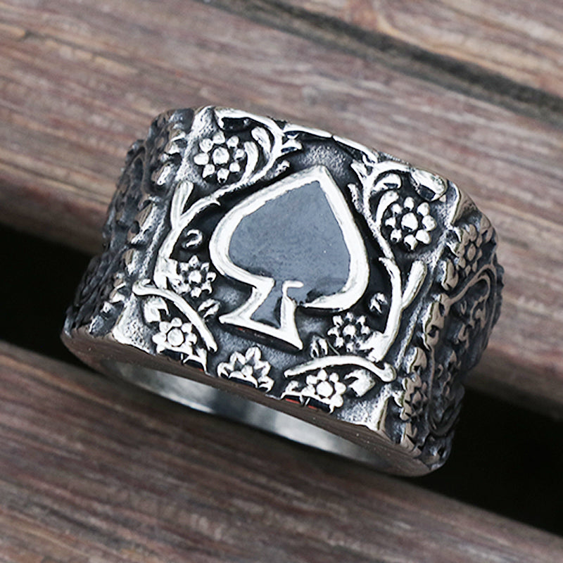 Popular Titanium Steel Men's Ring Spades Epoxy Carved Rings For Men And Women