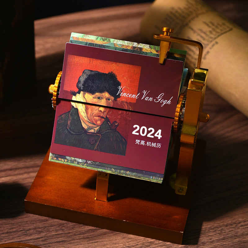 2024 Oil Painting Mechanical Calendar Desktop Decoration