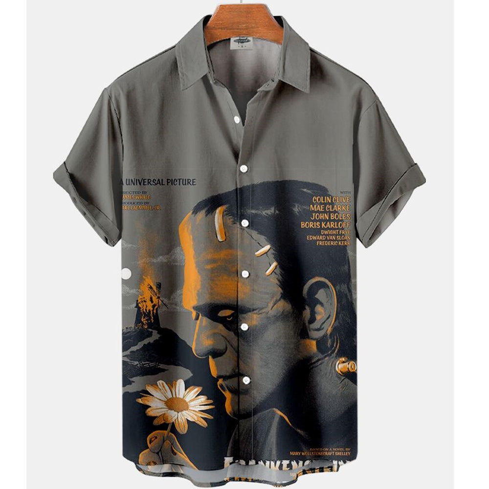 Men's Short-sleeved Shirt Four-sided Stretch 3D Digital