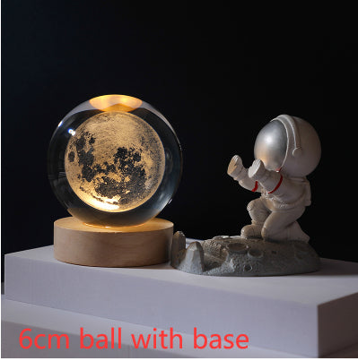 3D Crystal Ball Night Light Solar System Cosmic Theme LED Decoration Light Wooden Base Astronomy Nightlights Birthday Gift