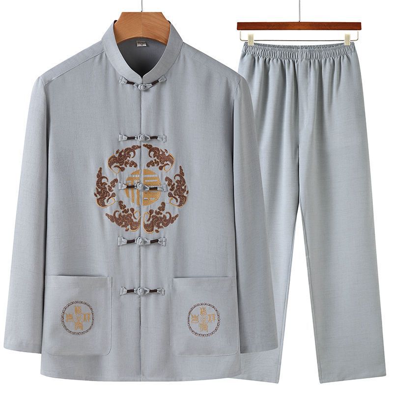 Men's Simple Printed Long Sleeve Tang Suit Outfit