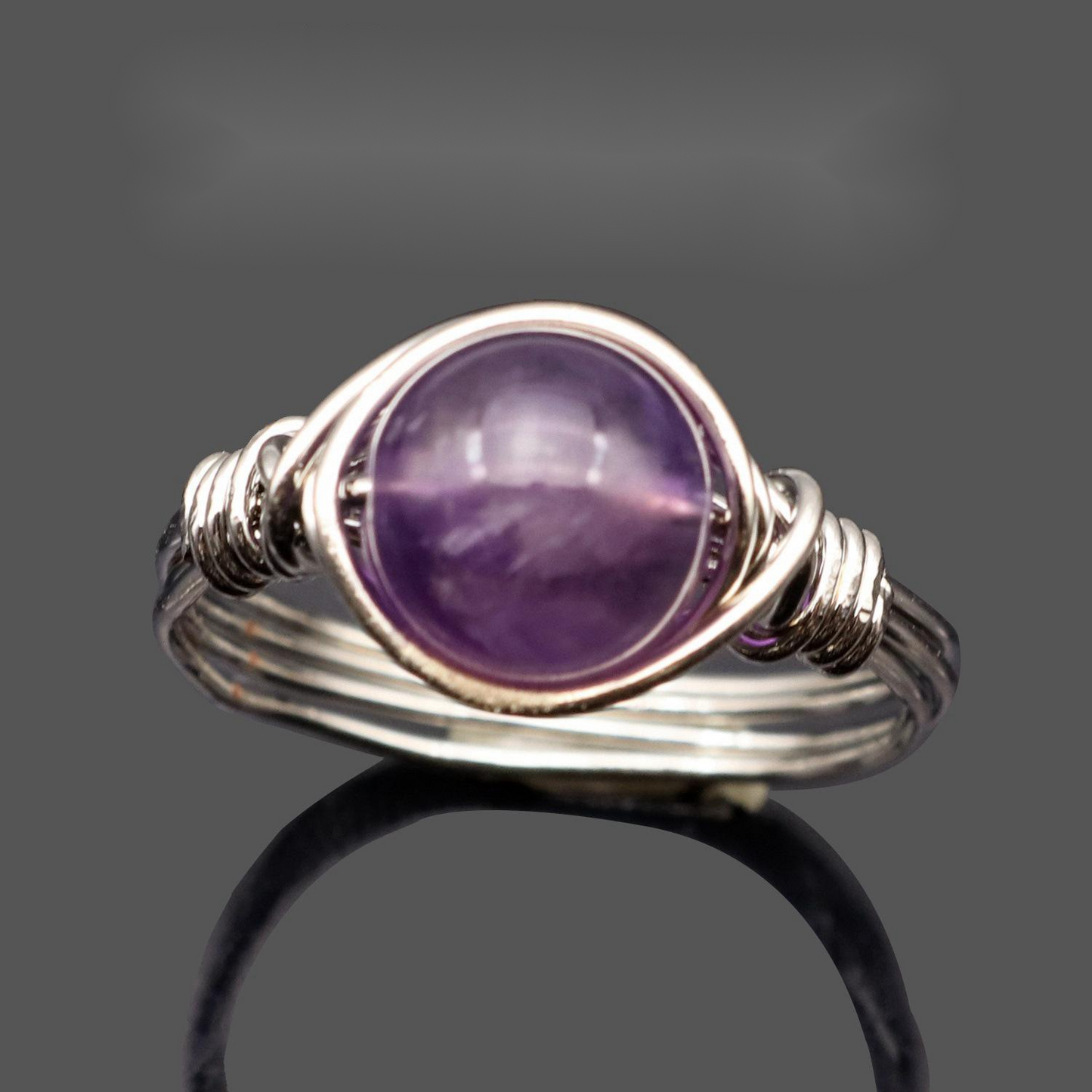 Pure Natural Gemstone Wire-wound Crystal Bead Ring