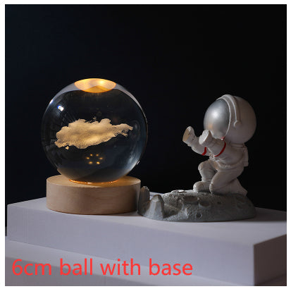 3D Crystal Ball Night Light Solar System Cosmic Theme LED Decoration Light Wooden Base Astronomy Nightlights Birthday Gift