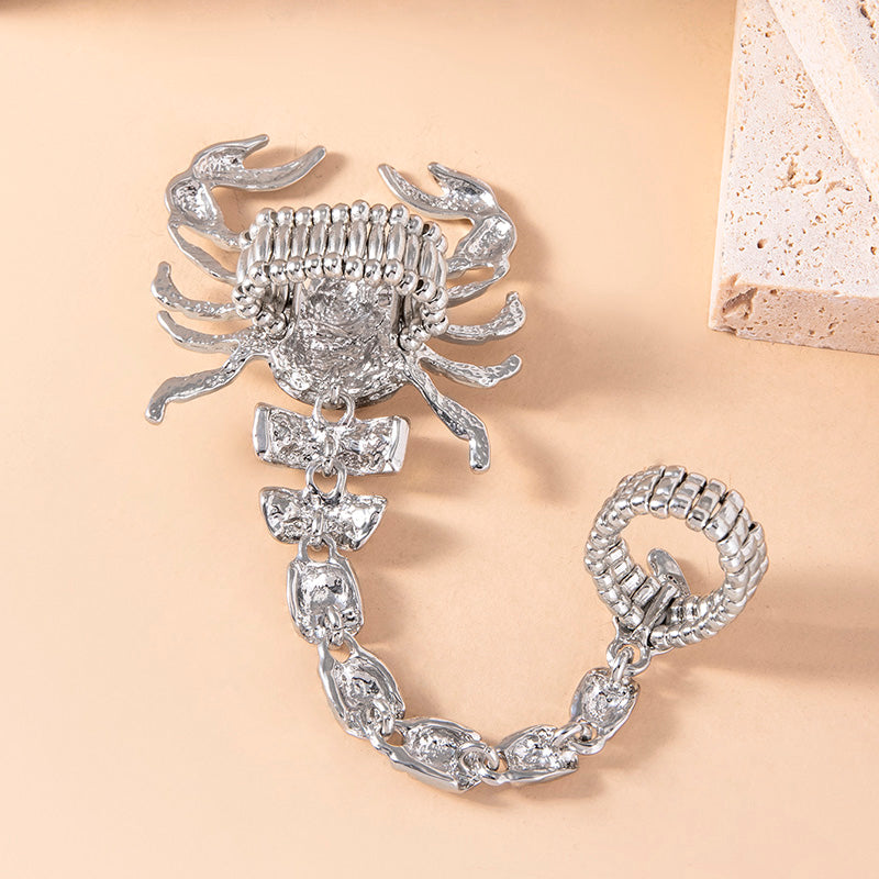 Big Scorpion Ring Gold Silver Crystal Scorpion Tail Elastic Double Finger Rings For Women Men