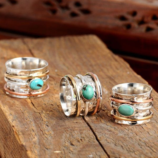 Vintage Turquoise Plated Tri-Color Rings For Men And Women