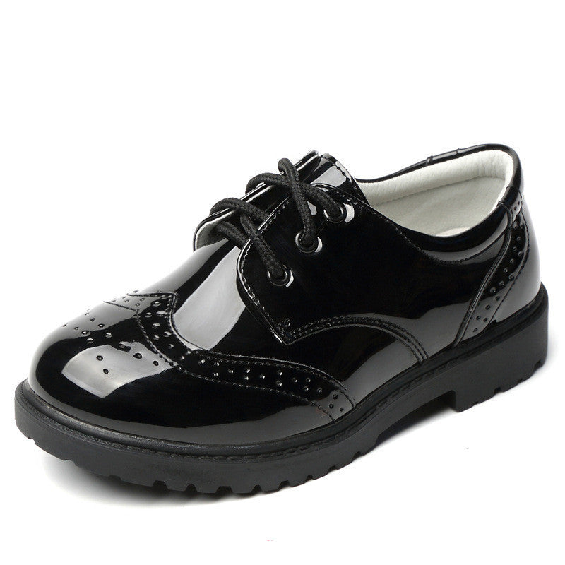 Boys Leather Shoes Student Campus Black British Style