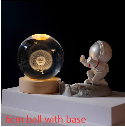 3D Crystal Ball Night Light Solar System Cosmic Theme LED Decoration Light Wooden Base Astronomy Nightlights Birthday Gift