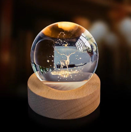 3D Crystal Ball Night Light Solar System Cosmic Theme LED Decoration Light Wooden Base Astronomy Nightlights Birthday Gift