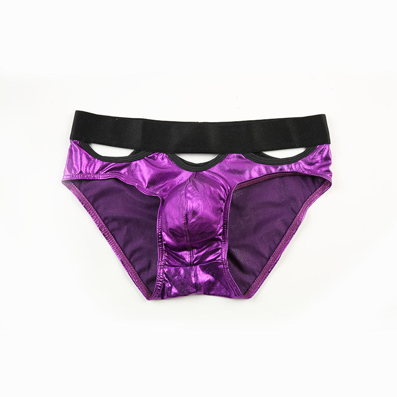 Bronzing Patent Leather Glossy Hollow Stage Performance Briefs